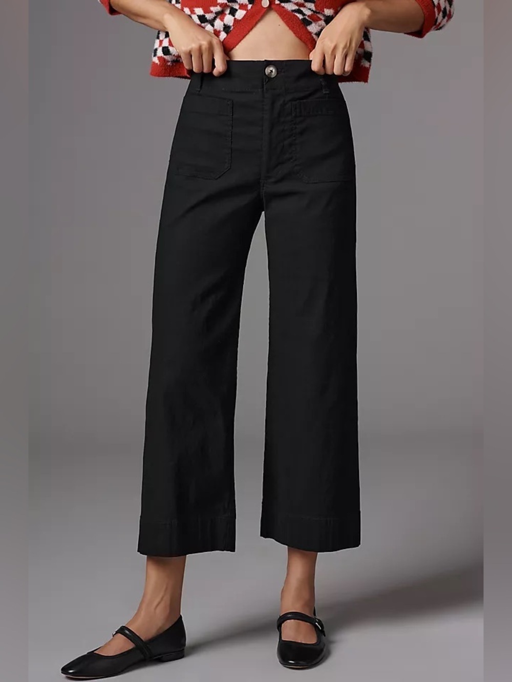 MAEVE black linen blend The Colette High-Rise Crop Wide-Leg Pants size 26